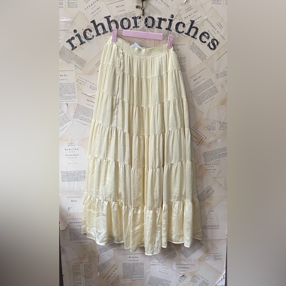 Anthropologie Tiered Petticoat Midi Maxi Skirt Elastic Waist Lined Yellow - Picture 8 of 8